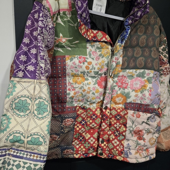 Eclectic Patchwork Multicolor FOUND Multi Print Garden Puffer S/M - Picture 3 of 10